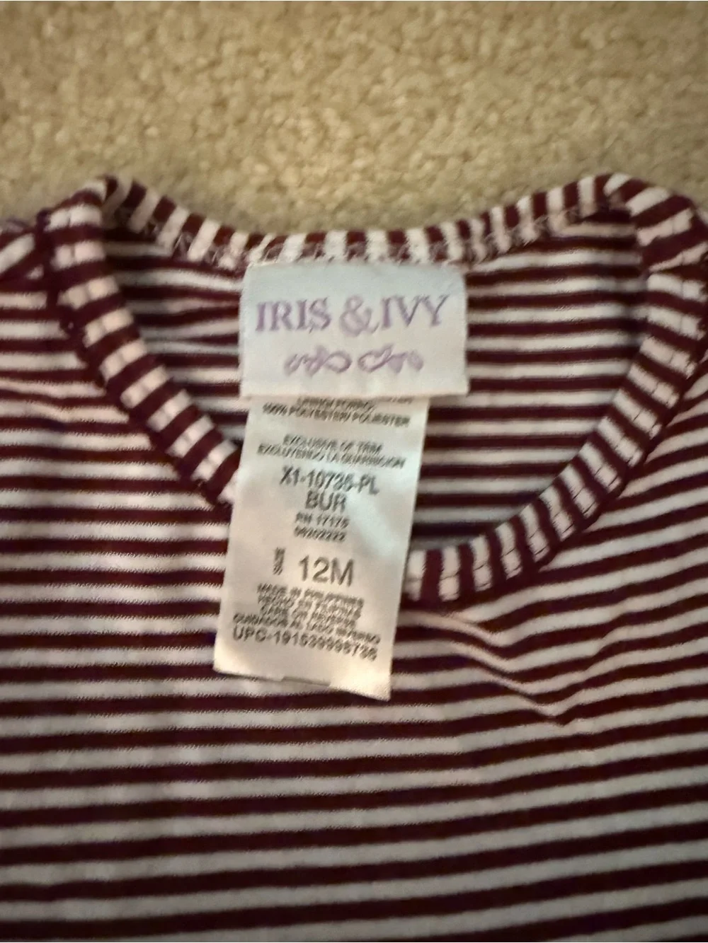 iris & ivy Burgundy and White Striped dress with bloomers